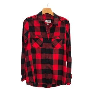 Express Red and Black Plaid Boyfriend Button Down Size Small Petite